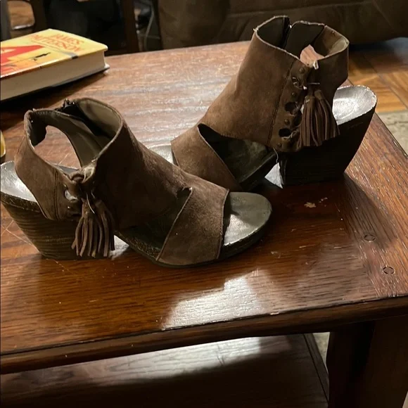 Brown Suede Open-Toe Ankle Boots - Picture 3 of 6